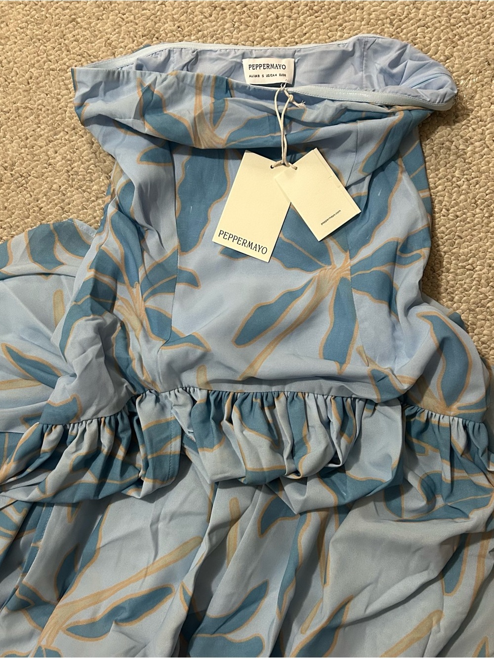 Peppermayo Eden Strapless Maxi Dress Strapless Maxi Dress in Opulent Blue w Slit - Picture 6 of 7
